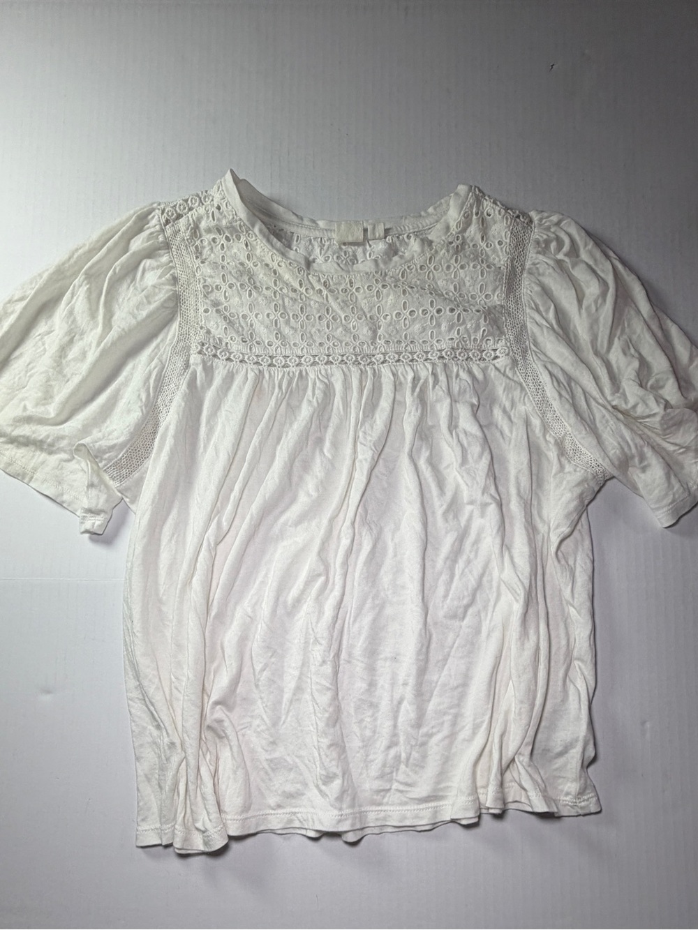 GAP Eyelet Puff Sleeve Boho Peasant Top Womens Large Ivory
